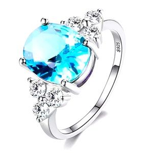 Sky Topaz .925 Silver Birthstone Engagement Ring - size 9